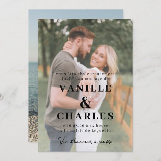 Faire-Part Mariage Avec Photo  (Devant / Derrière)