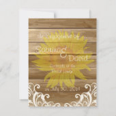 Faire-part Mariage avec planches de grange, tournesols et den (Dos)