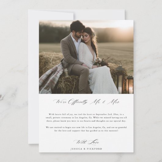 Faire-part Mariage avec une botte de foin rustique Script Pho (Dos)