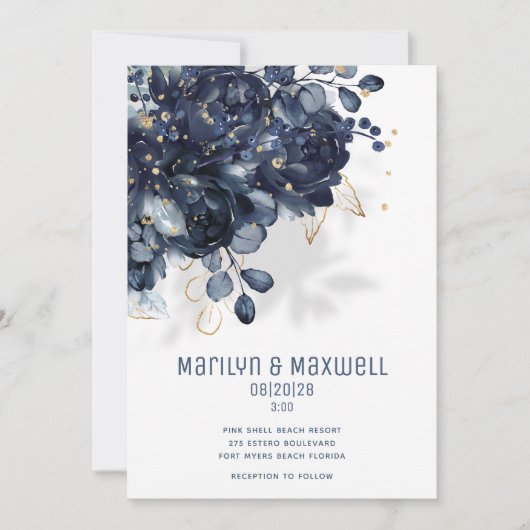 Faire-part Mariage blanc et or (Devant)