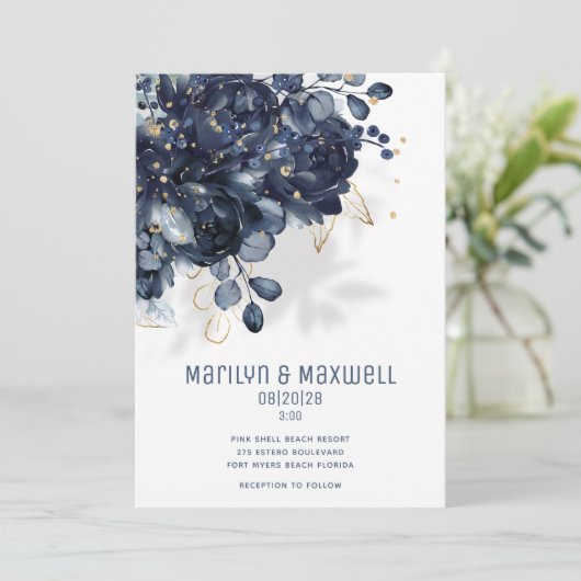 Faire-part Mariage blanc et or (Debout devant)