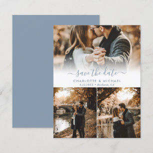 Faire-part Mariage bleu Dusty moderne Photo Enregistrer la ca