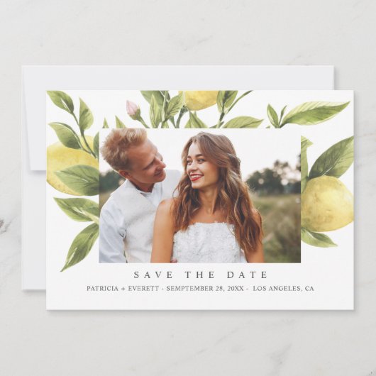 Faire-part Mariage Boho Lemons Jaunes Photo enregistrer la da (Devant)