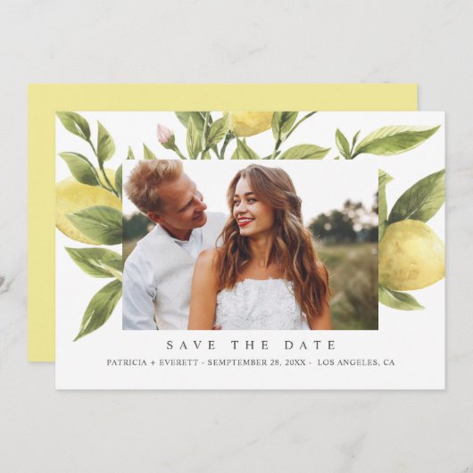 Faire-part Mariage Boho Lemons Jaunes Photo enregistrer la da (Devant / Derrière)