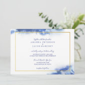 Faire-part Mariage Cadre Or Ombré Marbre Bleu (Debout devant)
