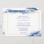 Faire-part Mariage Cadre Or Ombré Marbre Bleu (Devant / Derrière)