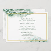Faire-part Mariage Cadre Or Ombré Marbre Vert (Devant / Derrière)