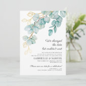 Faire-part Mariage Célébration Turquoise et or Eucalyptus (Debout devant)
