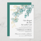 Faire-part Mariage Célébration Turquoise et or Eucalyptus (Devant / Derrière)