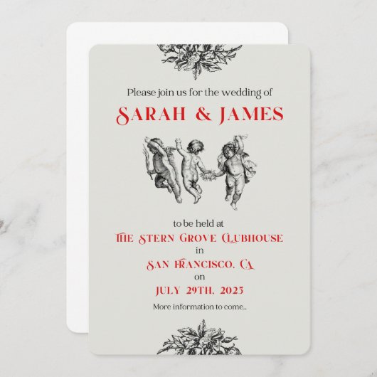 Faire-part Mariage Cherubs Enregistrer Les Dates (Devant / Derrière)