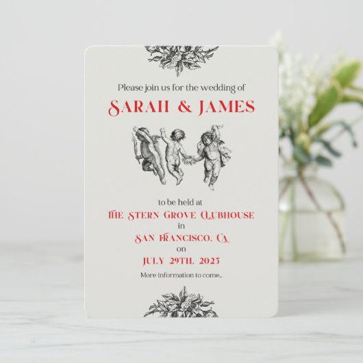 Faire-part Mariage Cherubs Enregistrer Les Dates (Debout devant)