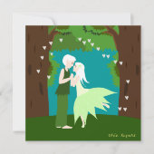 Faire-part mariage couple d'elfes cœur forêt (Devant)