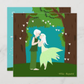 Faire-part mariage couple d'elfes cœur forêt (Devant / Derrière)