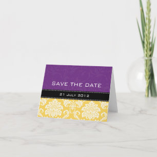 Faire-part Mariage damassé violet jaune Enregistrer la date