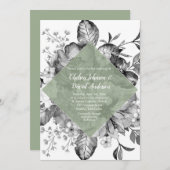 Faire-part Mariage d'aquarelle de couleur verte de Sage blanc (Devant / Derrière)