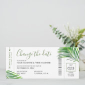 Faire-part Mariage Date Changer Tropical Palm Boarding Pass (Debout devant)