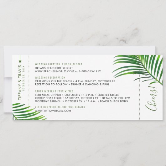 Faire-part Mariage Date Changer Tropical Palm Boarding Pass (Dos)
