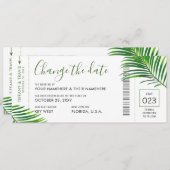 Faire-part Mariage Date Changer Tropical Palm Boarding Pass (Devant / Derrière)