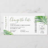 Faire-part Mariage Date Changer Tropical Palm Boarding Pass (Devant)