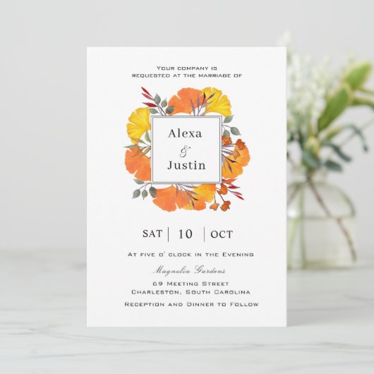 Faire-part Mariage de automne Feuille Ginkgo (Debout devant)