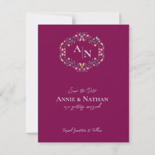 Faire-part Mariage de cadre floral complexe rouge Monogramme