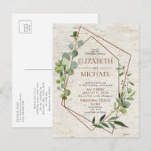 Faire-part Mariage de carte postale en cuivre rustique géomét (Devant / Derrière)