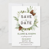 Faire-part Mariage de cône de pin conifère rustique Enregistr (Devant)