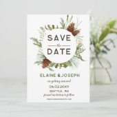 Faire-part Mariage de cône de pin conifère rustique Enregistr (Debout devant)