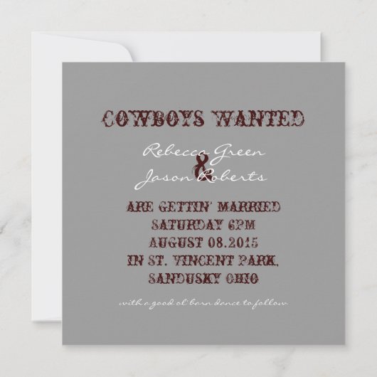Faire-part Mariage de cow-boy occidental en bois de grange ru (Dos)