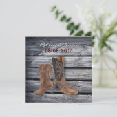 Faire-part Mariage de cow-boy western en bois de grange rusti (Debout devant)
