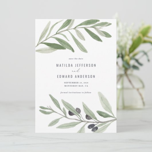 Faire-part Mariage de feuillage minime d'olivier moderne (Debout devant)