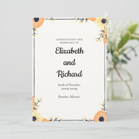 Faire-part Mariage de fleurs de crème (Debout devant)