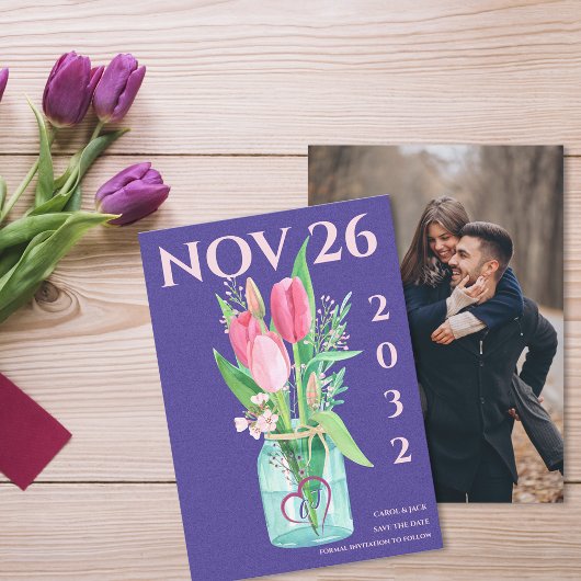 Faire-part Mariage de photos florales violettes modernes Enre