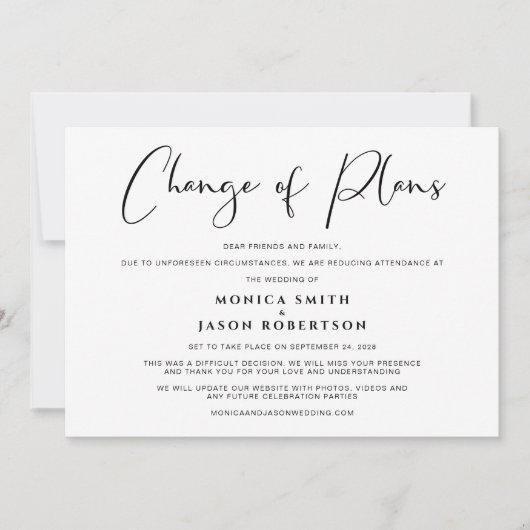 Faire-part Mariage de réduction Changement de plan élégant (Devant)