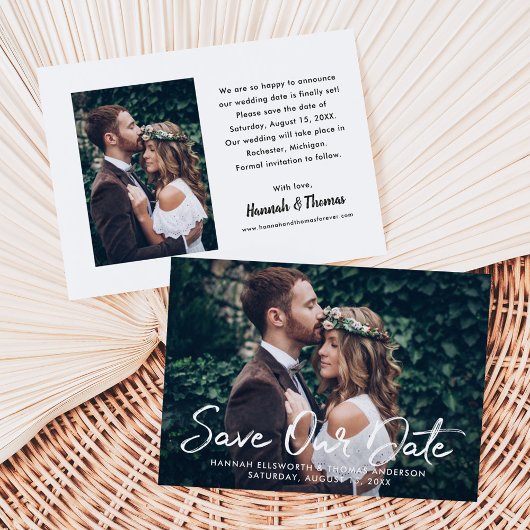 Faire-part Mariage de script brossé blanc moderne photo