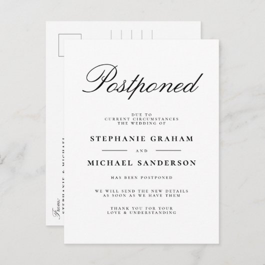 Faire-part Mariage de script élégant reporté (Devant / Derrière)