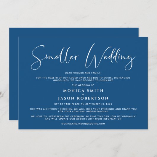 Faire-part Mariage de taille réduite Élégant Bleu classique (Devant / Derrière)