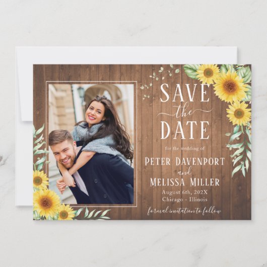 Faire-part Mariage de tournesol rustique Photo Enregistrer la (Devant)