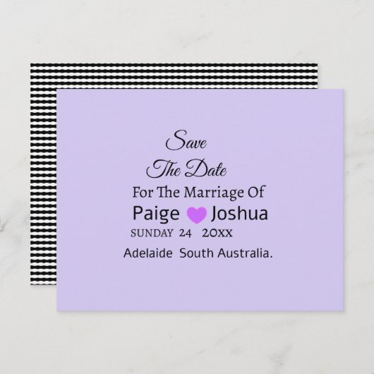 Faire-part Mariage de typographie moderne Lavender Twist (Devant / Derrière)