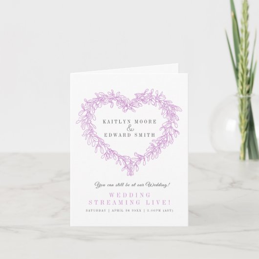 Faire-part Mariage d'hiver en direct gui de houx violet blanc (Devant)