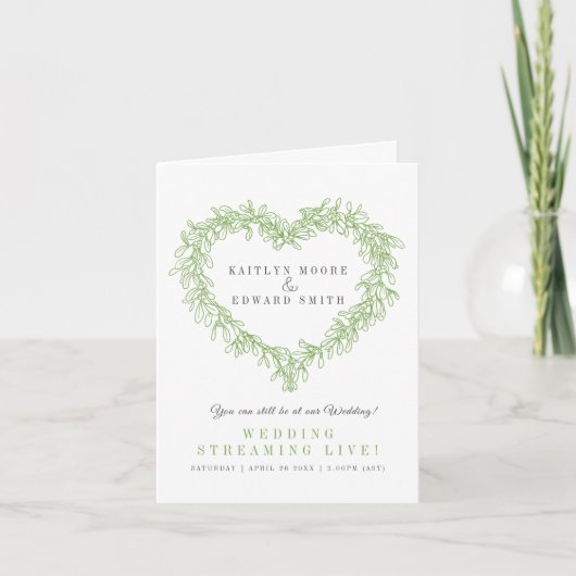 Faire-part Mariage d'hiver gui vert blanc en direct streaming (Devant)