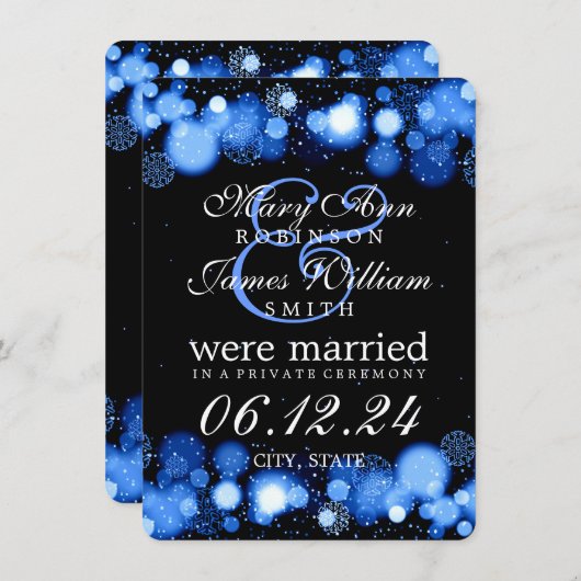 Faire-part Mariage d'hiver / Lumières bleues Elopement (Devant / Derrière)