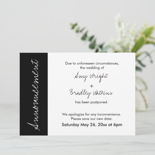 Faire-part Mariage différé Black White Block (Debout devant)