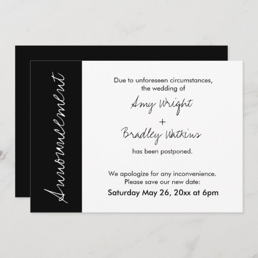 Faire-part Mariage différé Black White Block (Devant / Derrière)