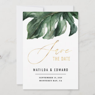 Faire-part Mariage d'or en feuille de palme moderne