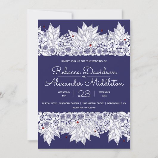 Faire-part Mariage élégant bleu blanc (Devant)