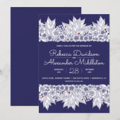 Faire-part Mariage élégant bleu blanc (Devant / Derrière)