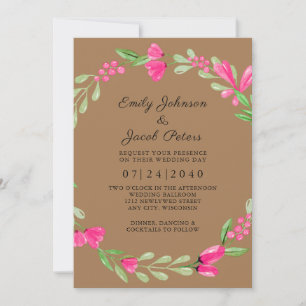 Faire-part Mariage Élégant Brun Clair Floral Vert