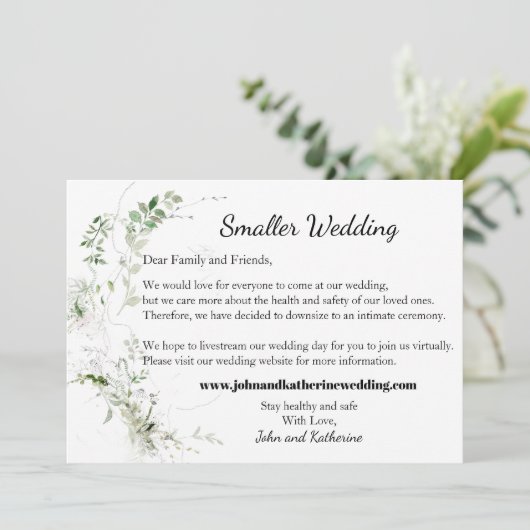 Faire-part Mariage Élégant Classique avec Feuilles Vertes Plu (Debout devant)