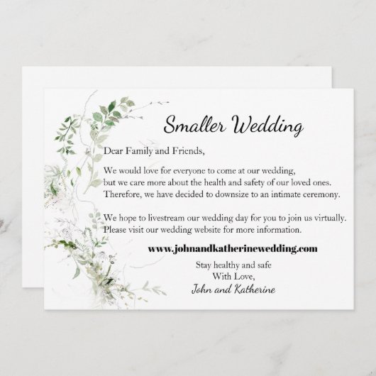 Faire-part Mariage Élégant Classique Feuilles Vertes Plus Pet (Devant / Derrière)